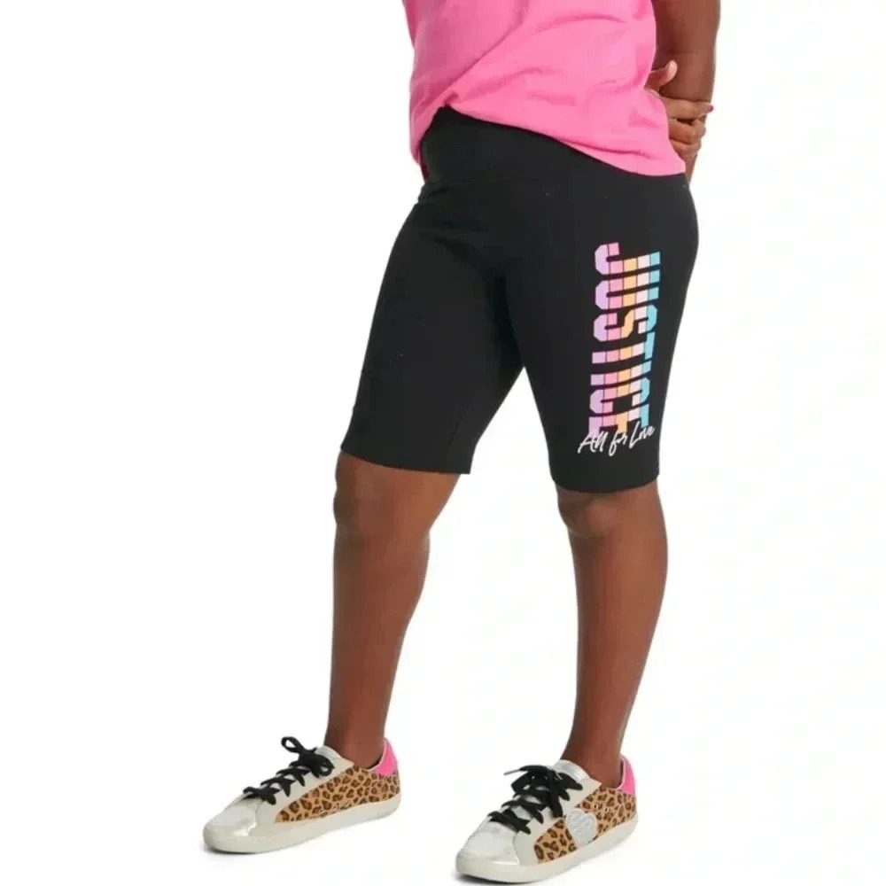 Justice Girls Graphic Bike Shorts Size Medium (10) Color Black Glitter Graphic